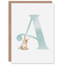 Greeting Card Bunny Rabbit Alphabet Letter A New Baby 1st Birthday