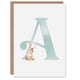 image 1 of Greeting Card Bunny Rabbit Alphabet Letter A New Baby 1st Birthday