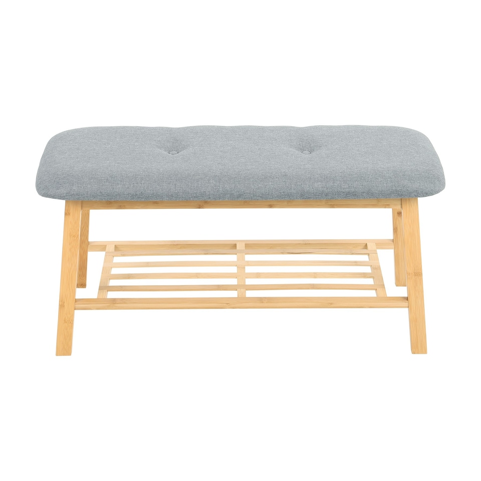 image 1 of Living and Home Bamboo Shoe Bench with Upholstery for Entryway