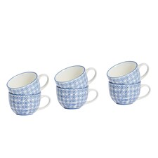 Nicola Spring Hand-Printed Cappuccino Cups - 250ml - Navy - Pack of 6