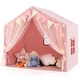 image 1 of COSTWAY Kids Play Tent 3-4 Kids Large Play Tent House w/Screen Curtains-Pink