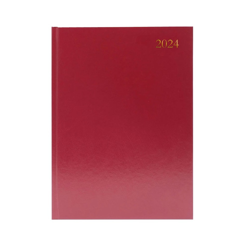 image 1 of 2024 A4 2 Days Per Page Burgundy Desk Diary