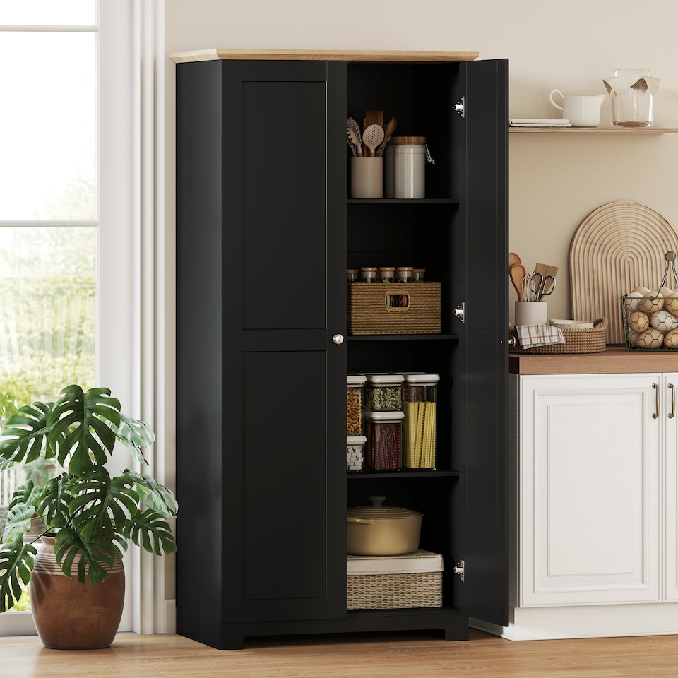 image 1 of HOMCOM 172cm Wooden Storage Cabinet Cupboard With 4 Shelves Black