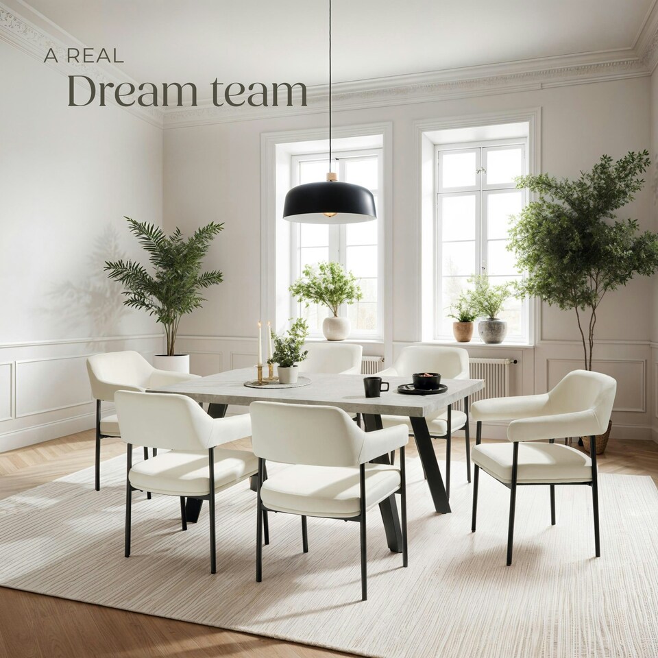 image 1 of Armchair Doe - durable fabric, black powder-coated legs, 120 kg load, 58 x 62 x 85 cm - Set of 4 White | Velvet Look Off-White