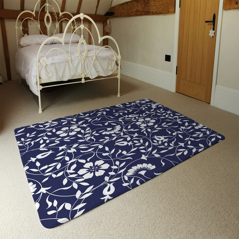 image 1 of White Flowers on Navy (Rug) Blue | XL: 160x230cm