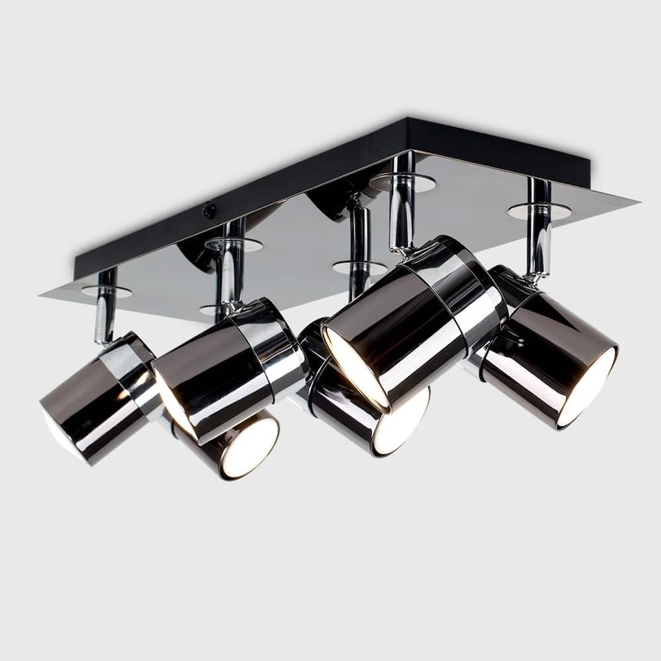 image 1 of ValueLights Rosie Rectangular 6 Way Black Chrome Adjustable Ceiling Spotlight