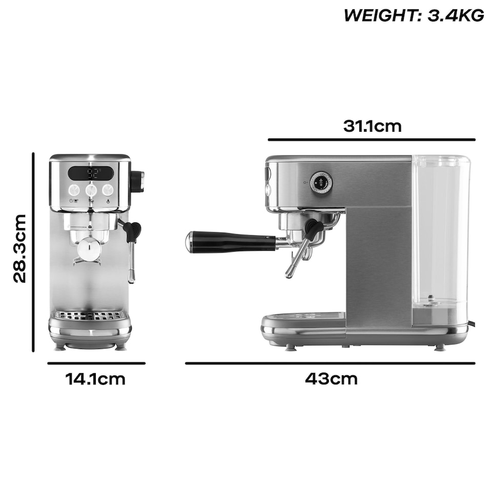 image 1 of Daewoo Digital 20Bar Compact Espresso Coffee Maker with Steam Wand