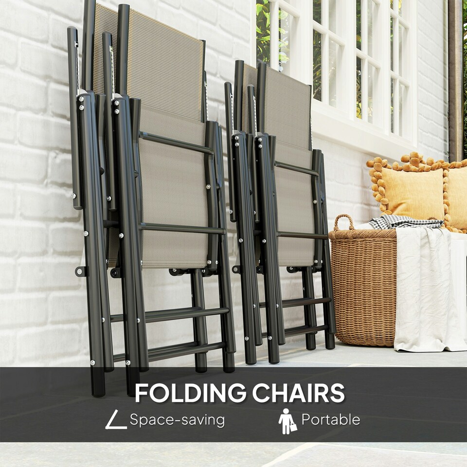 image 1 of Outsunny 5 PCs Garden Dining Set, Folding Chairs and Metal Top Table Grey