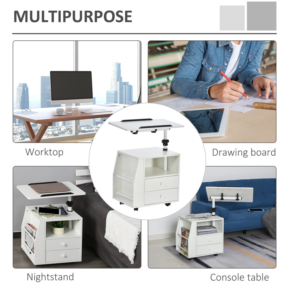 image 1 of HOMCOM Functional Swivel Bedside Table End Table Side Table for Living Room Nightstand for Bedroom