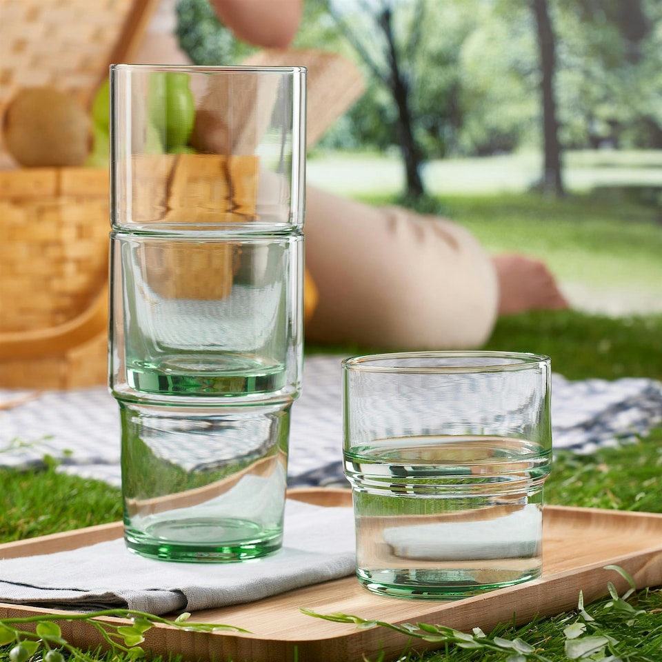 image 1 of Pasabahce 8pc Aware Hill Recycled Stacking Glassware Set - Green | Green