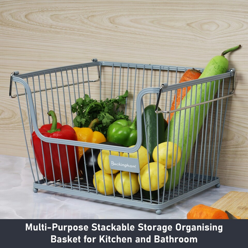 image 1 of Buckingham Multi-Purpose Stackable Storage Organising Basket 30.5 x 26.5 x 22 cm Light Grey