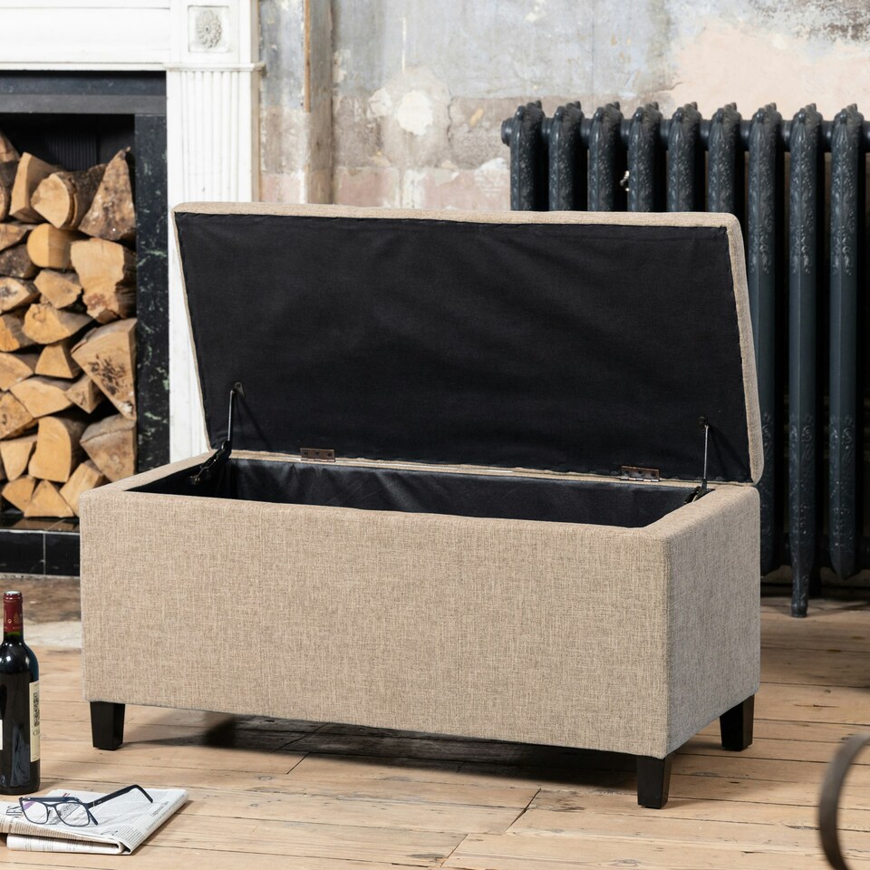 image 1 of Henbury Fabric Storage Ottoman - Light Brown