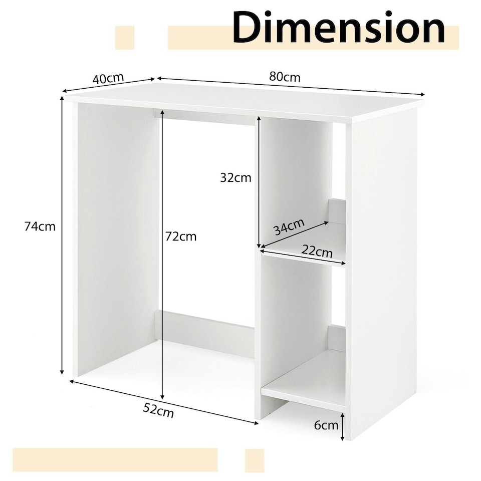 image 1 of COSTWAY Compact Computer Desk 80 x 40cm Small Writing Desk White