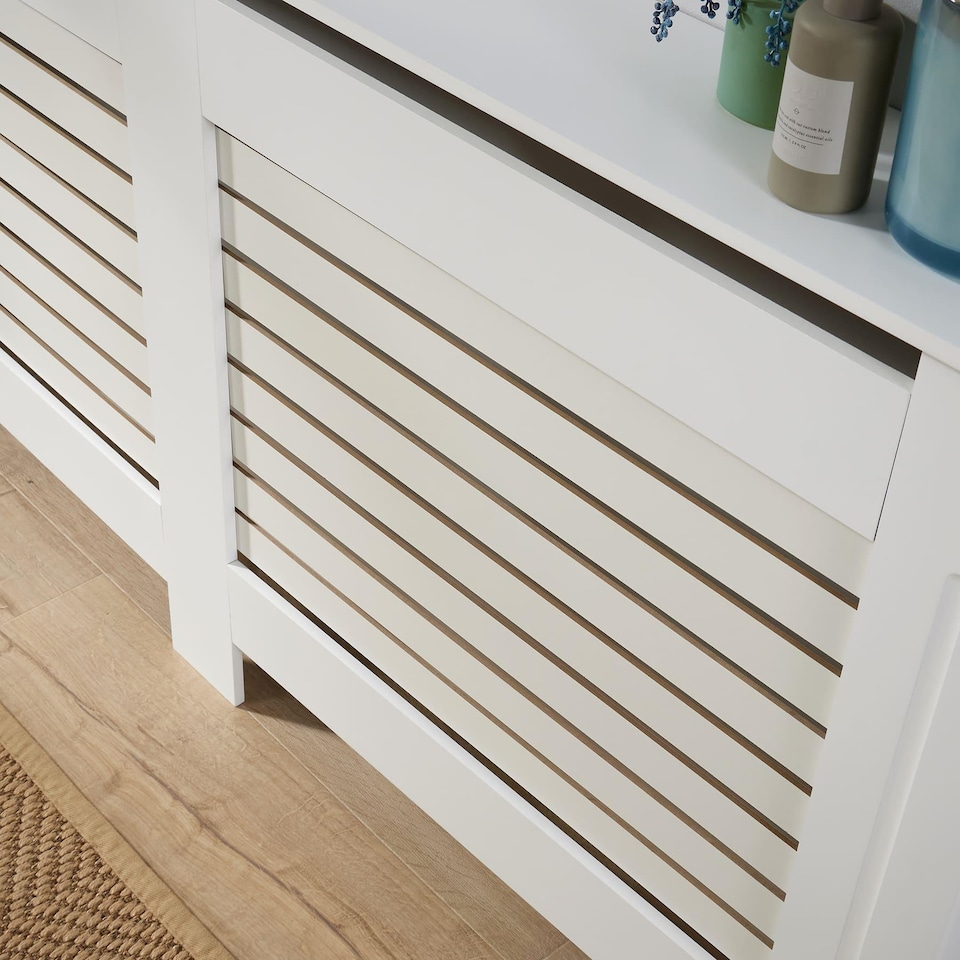 image 1 of Extending Radiator Cover Adjustable Wooden MDF Slatted Grill | White
