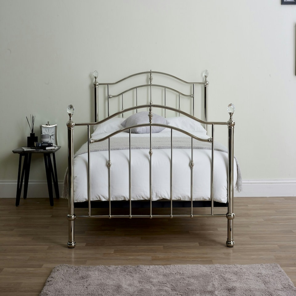 image 1 of 4ft6 Double Silver chrome finish, crystal ball and chrome traditional metal bed frame bedstead, victorian, antique, ornate