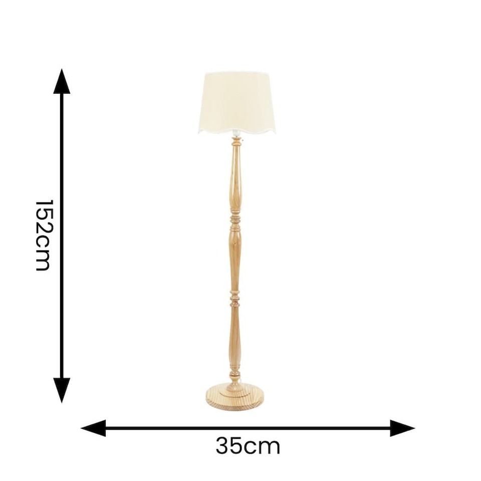 image 1 of ValueLights Wakefield Two Shelf Wooden Floor Lamp White Trim Shade & Bulb | Brown | White