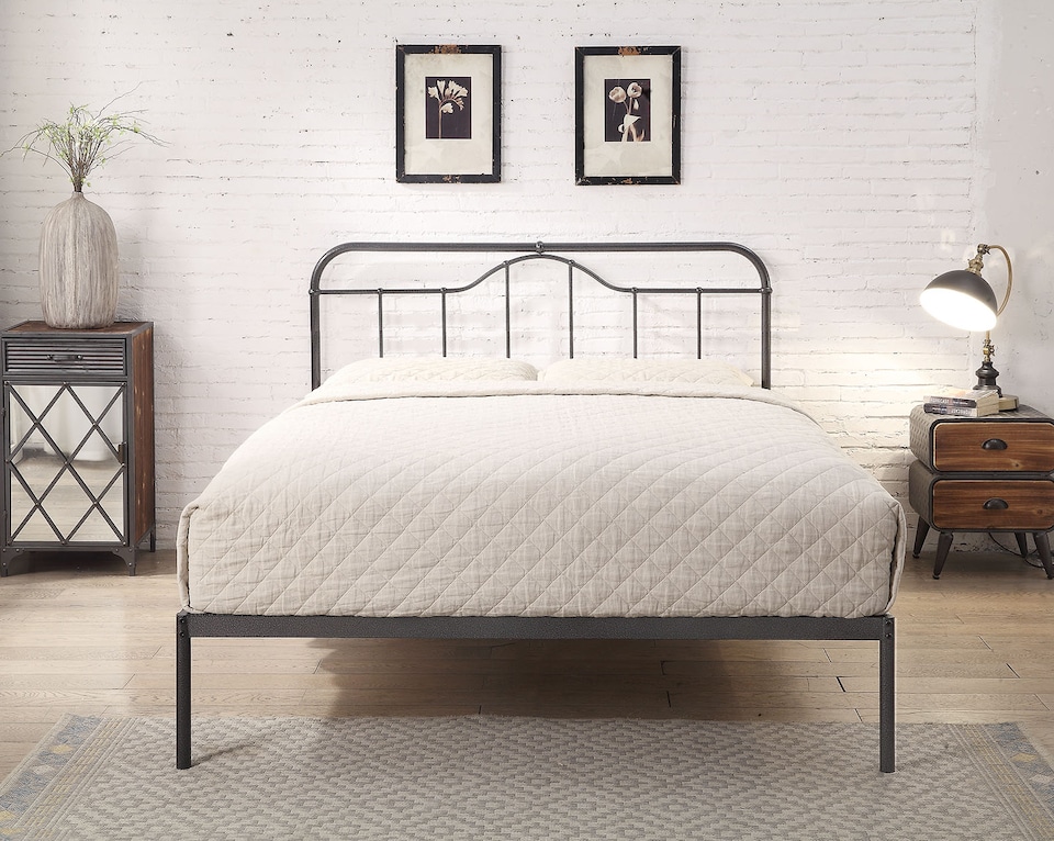 image 1 of 5ft King Size Retro bed frame,black silver,metal,tube.Low foot end traditional industrial | Black | King