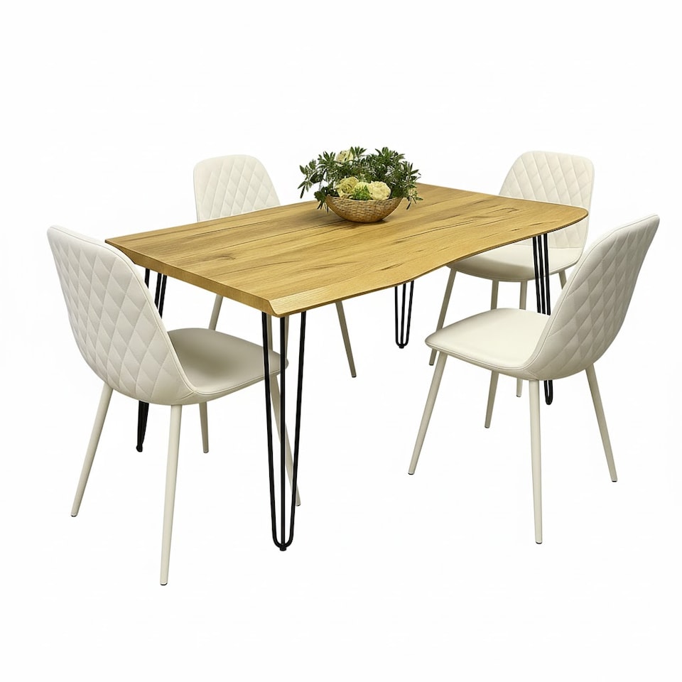 image 1 of Modern Dining Table Set and 4 Cream Chairs Kitchen Dining  Furniture