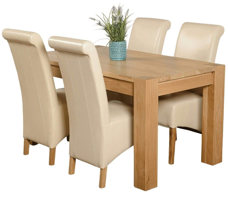 image 1 of Kuba 150 x 85cm Chunky Medium Oak Dining Table and 4 Montana Leather Chairs | Cream | Cream