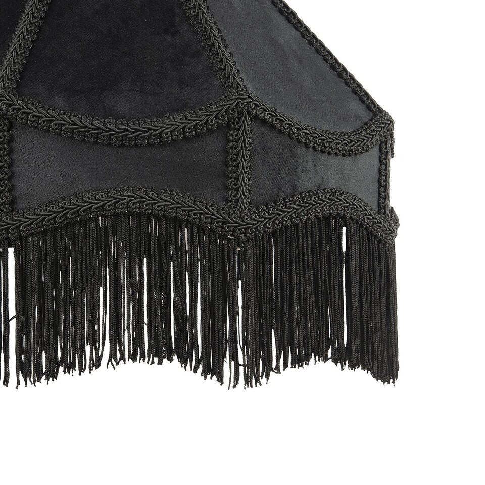 image 1 of Traditional Victorian Empire Lamp Shade in Jet Black Velvet with Long Tassels | Black | Black | 1