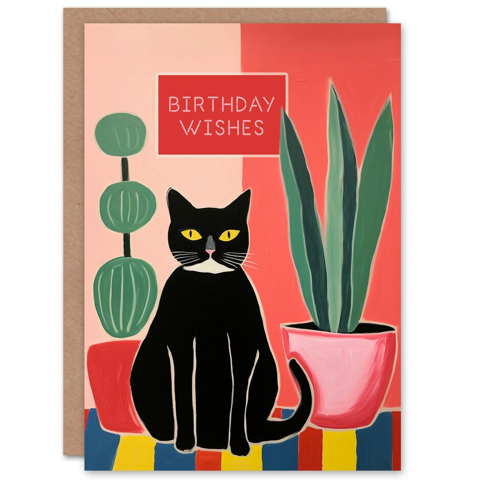 image 1 of Black Cat Lover Plants Wishes For Him Her Birthday Card