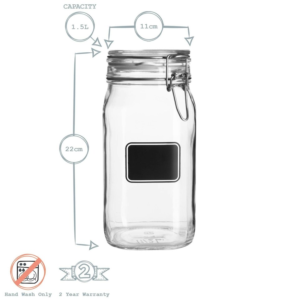 image 1 of Bormioli Rocco Lavagna Glass Storage Jars with Labels - 1.5 Litre - Pack of 6