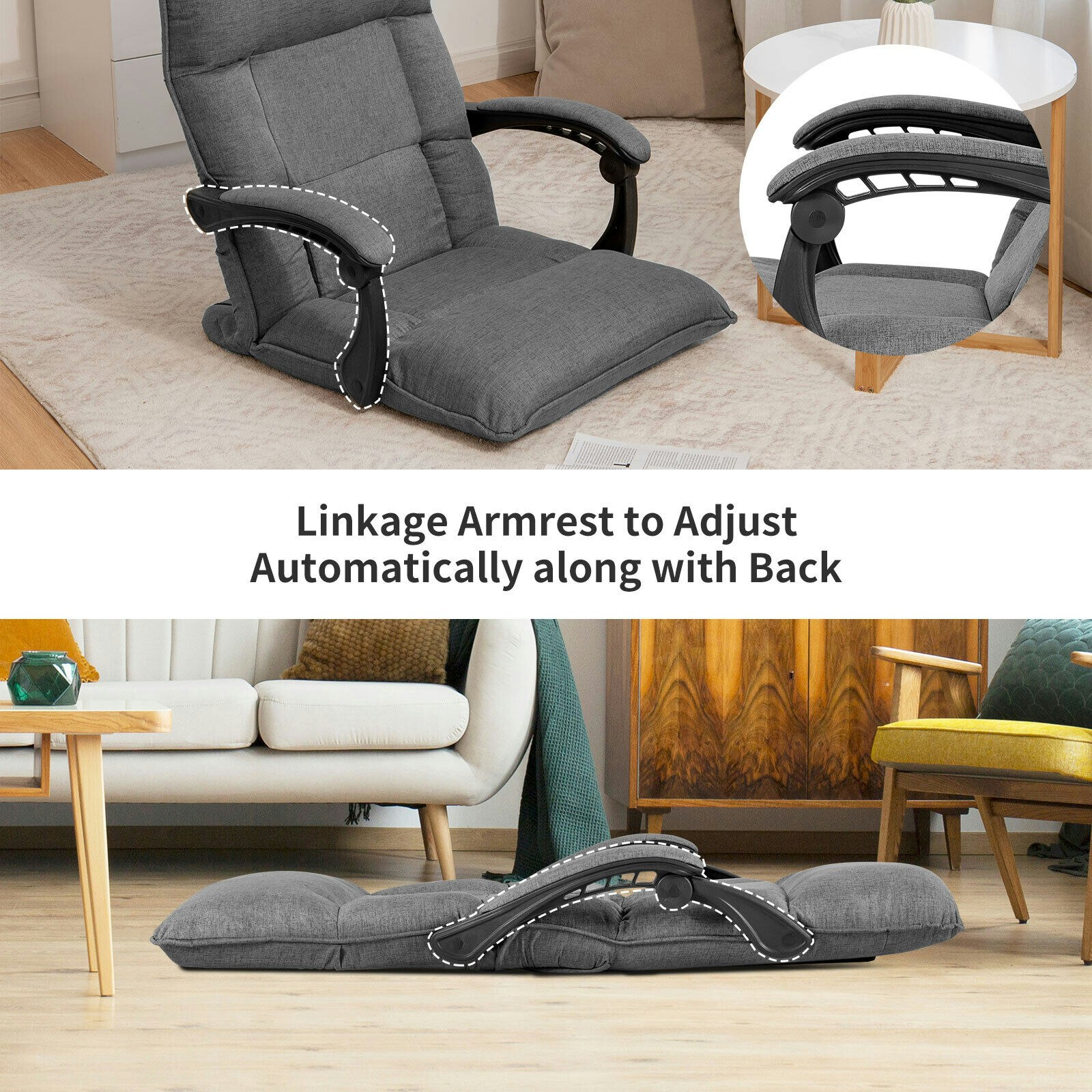 Segawe Adjustable Floor Chair Gaming Sofa – Memory Foam, With Back Support, Grey