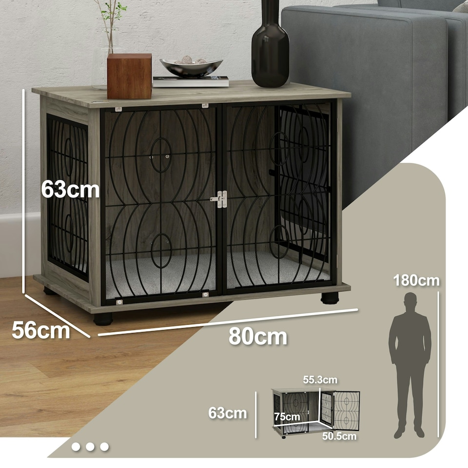 image 1 of PawHut Dog Crate Furniture End Table w/ Cushion for Medium Dogs