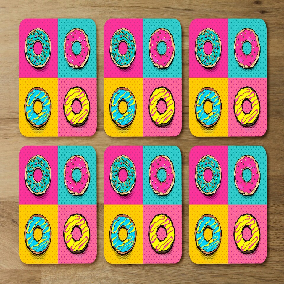 image 1 of Set doughnut sweet food, donut cartoon pop art style (Placemat & Coaster Set)