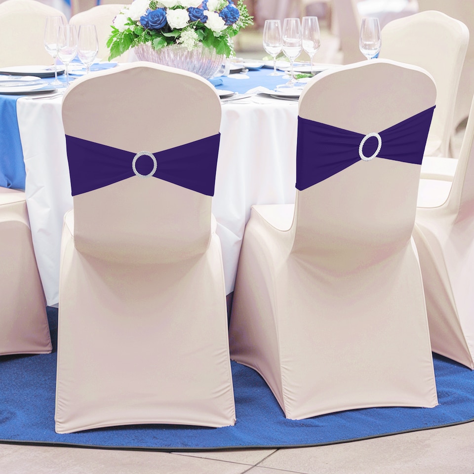 image 1 of 13"x5" Spandex Chair Bands with Slider Buckle, Elastic Chair Sash - 10pcs