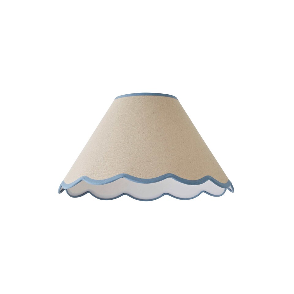image 1 of ValueLights Florie Natural Large Taper Lamp Shade Scallop Blue Trim & Bulb | Blue