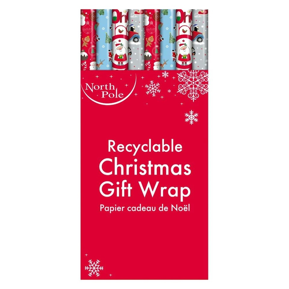 image 1 of Pack of 4 4m Cute Christmas Design No Shrink Gift Wrap Rolls Multi