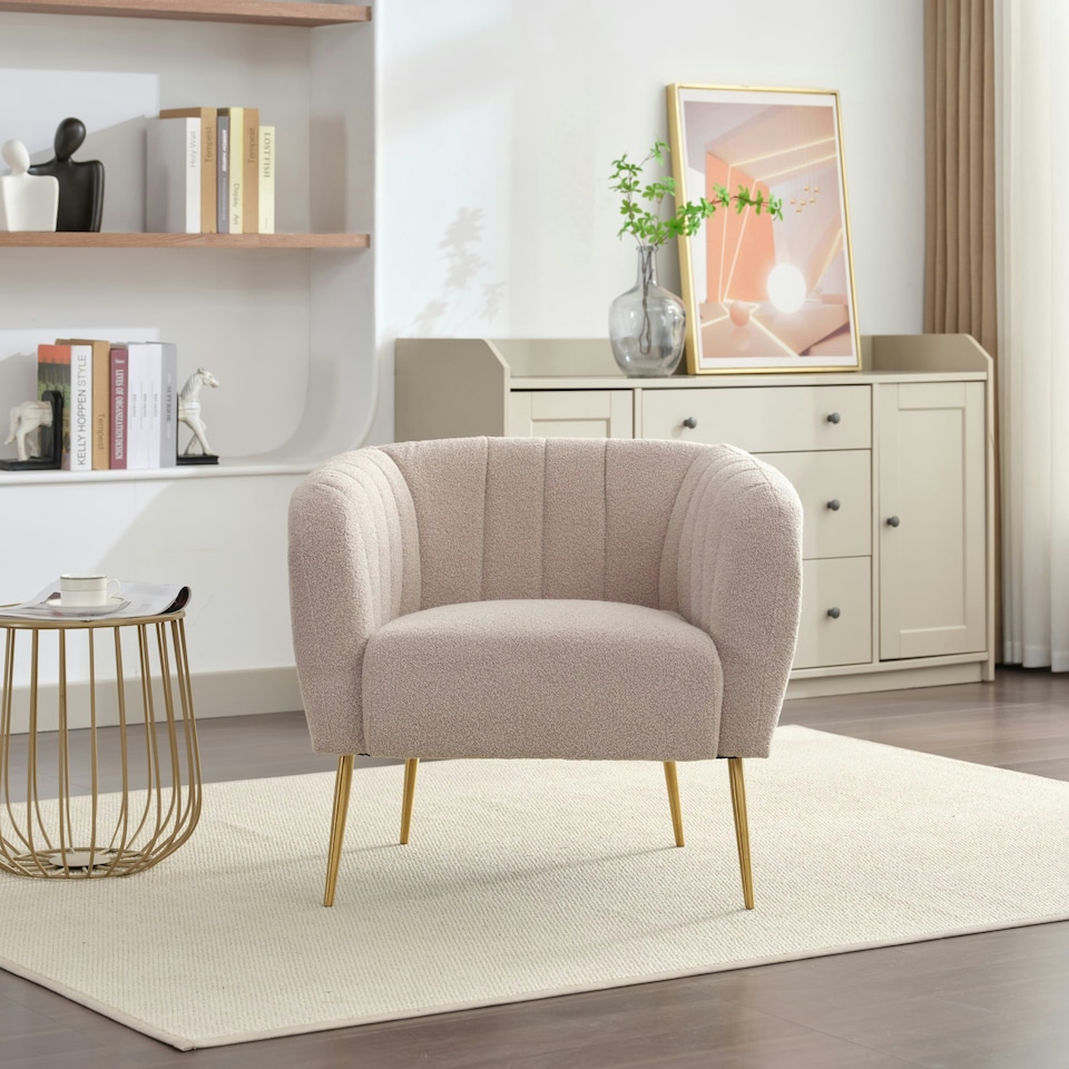 image 1 of Ronan Boucle Fabric Accent Chair - Light Brown