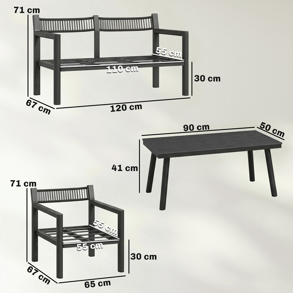 image 1 of Outsunny Rattan Garden Furniture Set, Outdoor Furniture Conversation Set | Grey | Dark Grey | 120 x 67 x 71 cm (loveseat)