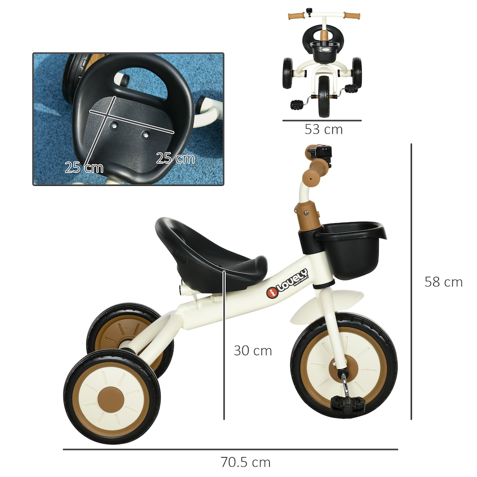 image 1 of AIYAPLAY Trike With Adjustable Seat Basket, Kids Tricycle for 2-5 Years Old, White
