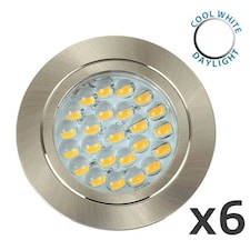 ValueLights 6 Pack Brushed Chrome 12V GU10 Ceiling Downlight Fittings Cool White
