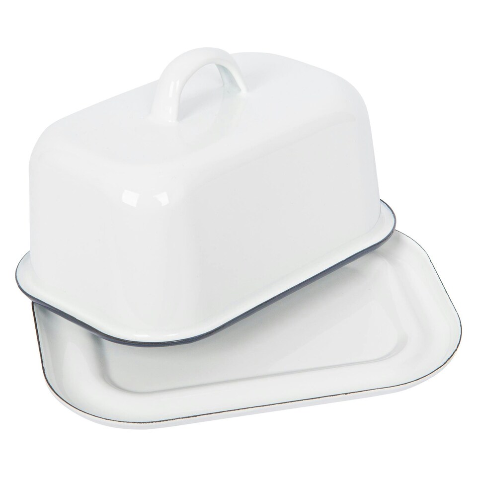 image 1 of Argon Tableware White Enamel Butter Dish - 18.5cm x 10cm - Blue Blue
