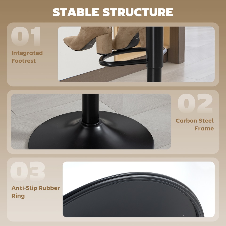 image 1 of HOMCOM Bar Stools Set of 2, Modern Swivel Barstools for Dining Room | Black | Brown | 37 x 44 x 82-104 cm