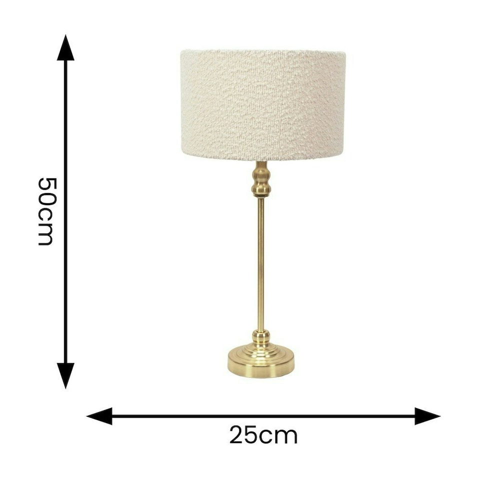 image 1 of ValueLights Maggie Gold Metal Candlestick Slim Table Lamp with Cream Boucle Drum Lamp Shade