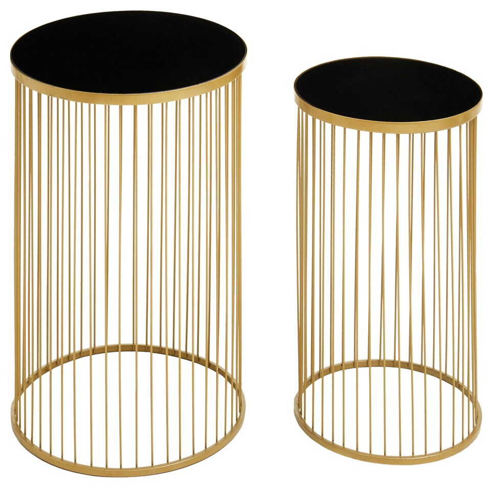 image 1 of Avento Set Of Two Black And Gold Side Tables Gold