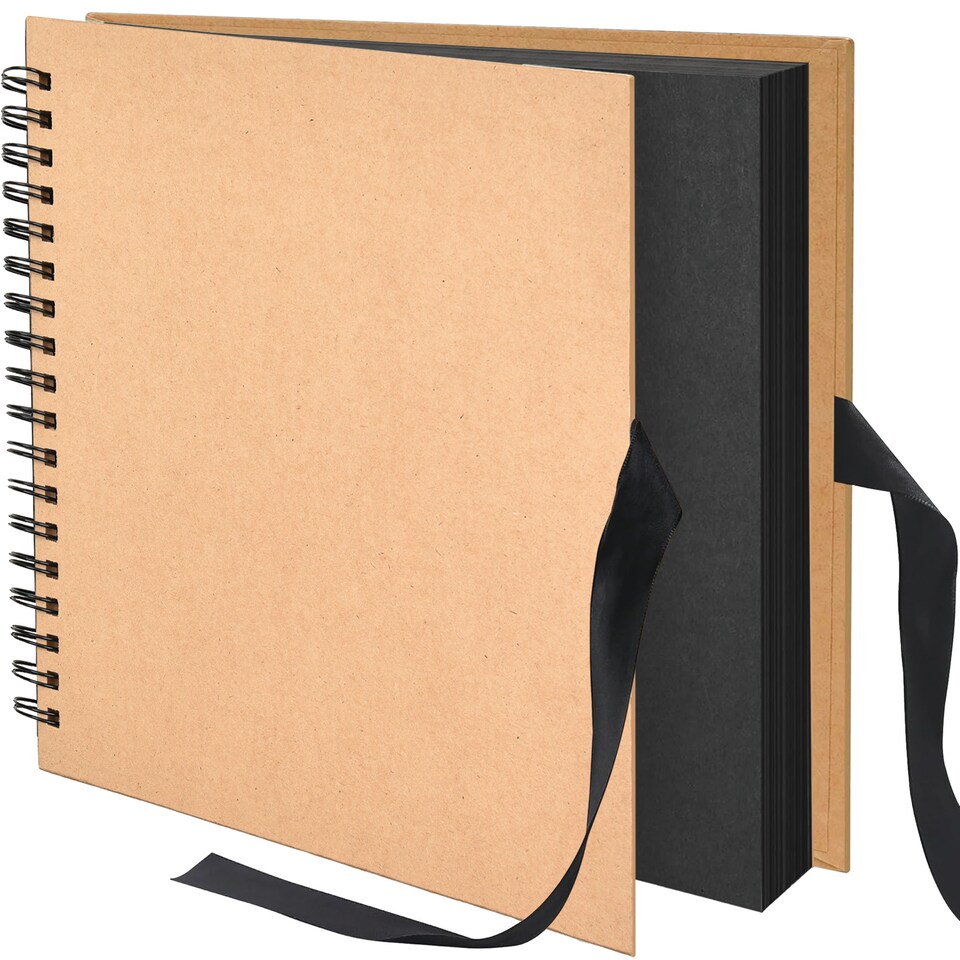 image 1 of ARPAN Spiral Bound Scrapbook Album – 50 Sheets / 100 Pages, 200 GSM Thick Paper – DIY Photo Album Memory Book with Ribbon Closure (26 x 25.5 cm) for Wedding, Baby, Travel, Artwork & Scrapbooking