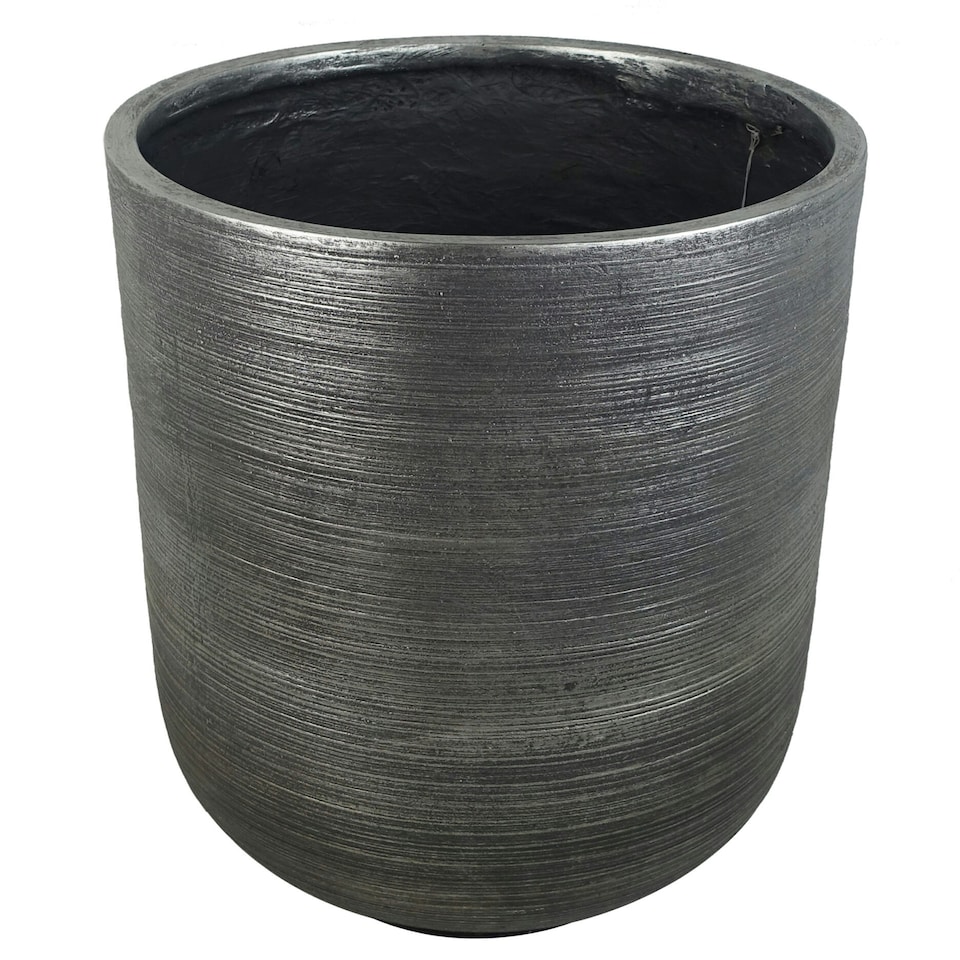 image 1 of 39cm x 33cm Coya Silver Ridged Planter Large Composite Plant Pot