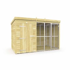 10ft X 6ft Dog Kennel and Run Full Height with Bars - Wood - L178 x W302 x H201 cm
