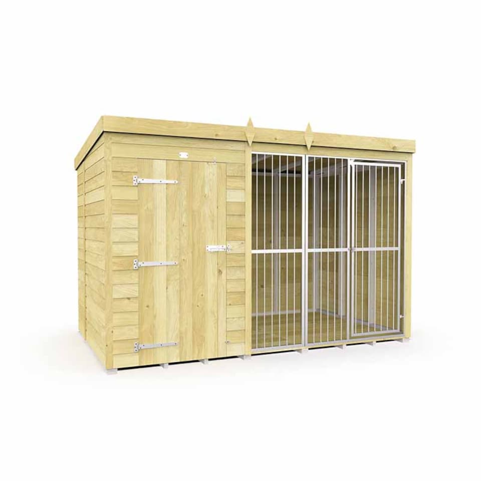 image 1 of 10ft X 6ft Dog Kennel and Run Full Height with Bars - Wood - L178 x W302 x H201 cm
