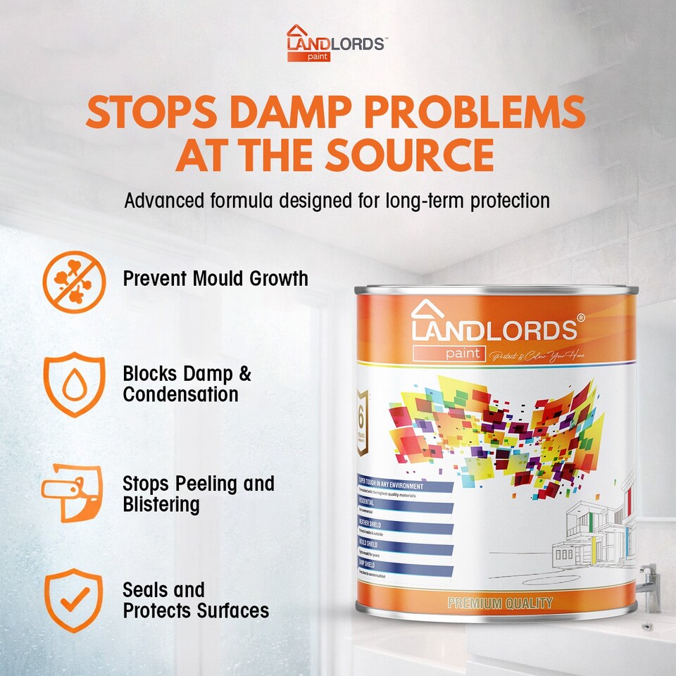 image 1 of Landlords Paint - Anti-Damp Paint - Damp Proof Protection for Interior Walls & Ceilings - Rock Salt - 5L