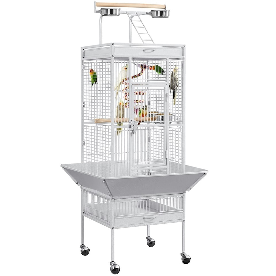 image 1 of Yaheetech 156 cm Tall Play Top Rolling Metal Bird Cage White