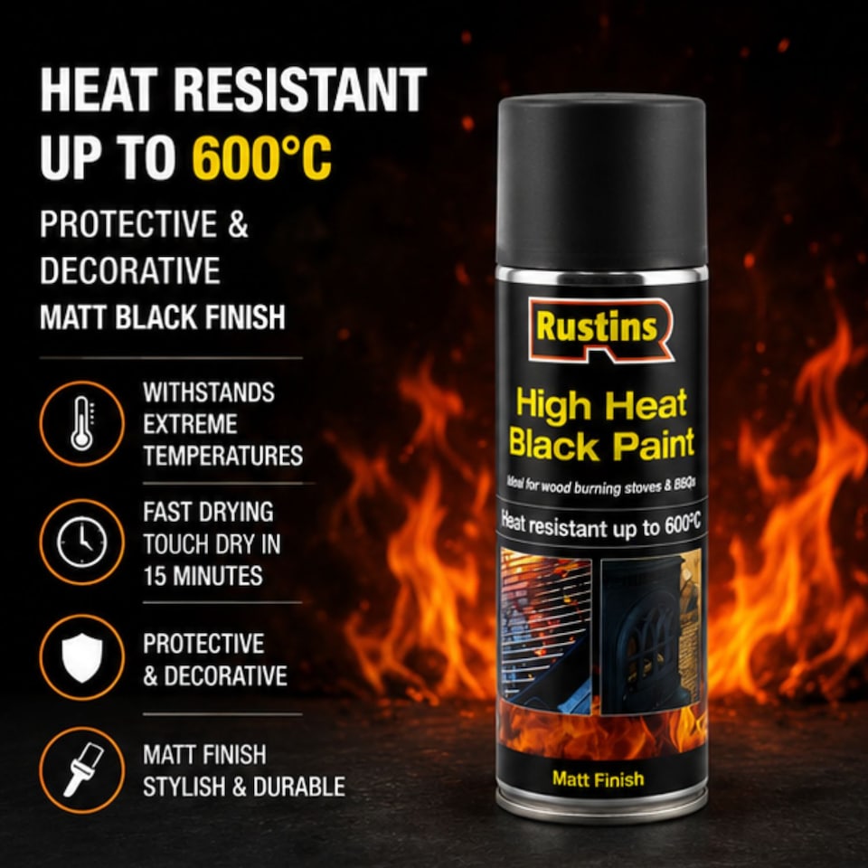 image 1 of Rustins High Heat Black Paint 400ml Aerosol