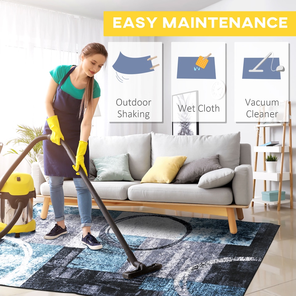 image 1 of HOMCOM Blue Geometric Rug, Modern Area Rugs Large Carpet for Living Room, Bedroom, Dining Room, 160x230 cm