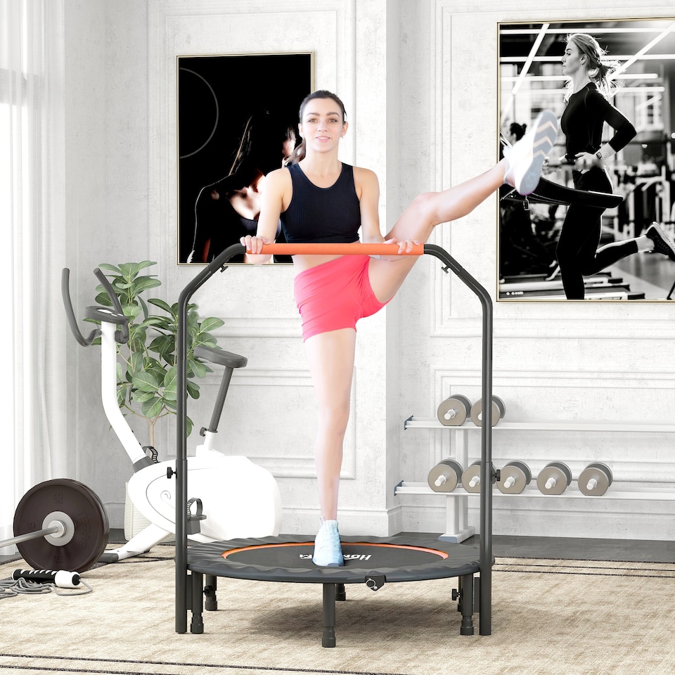 image 1 of HOMCOM Foldable Mini Fitness Trampoline w Foam Handle, Orange