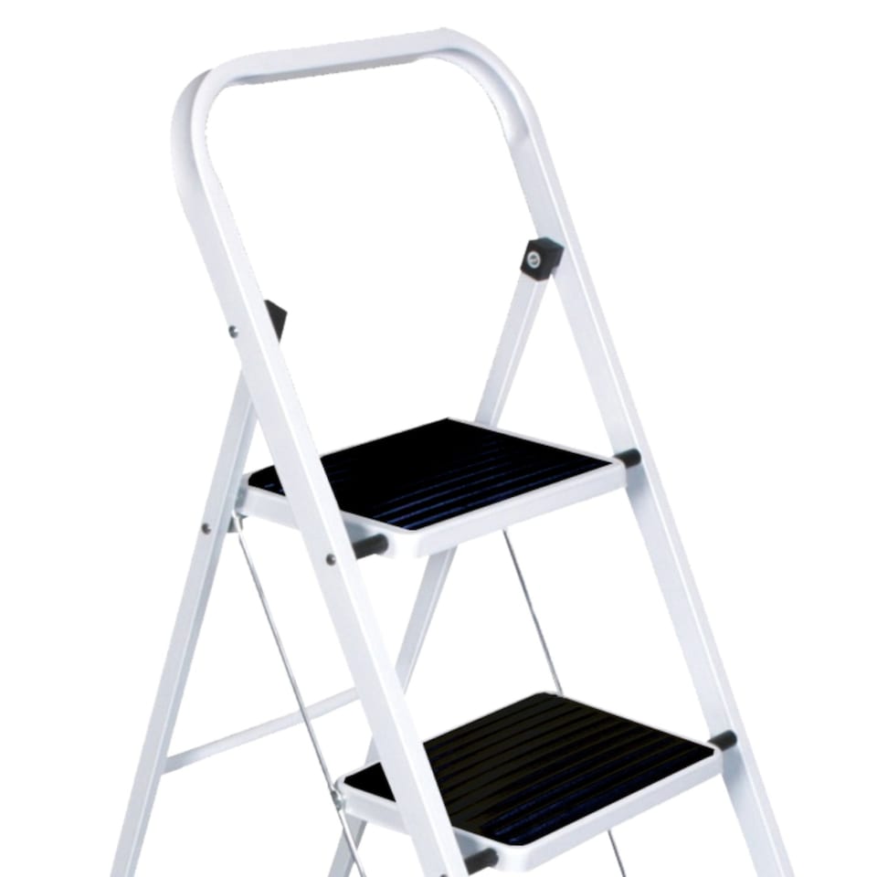 image 1 of Foldable 4 Step Ladder Stepladder Non Slip Tread Safety Steel | White